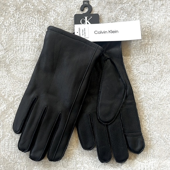 Brand New Calvin Klein Full Grain Goat Leather Tech Gloves Touchscreen Black - Picture 14 of 14